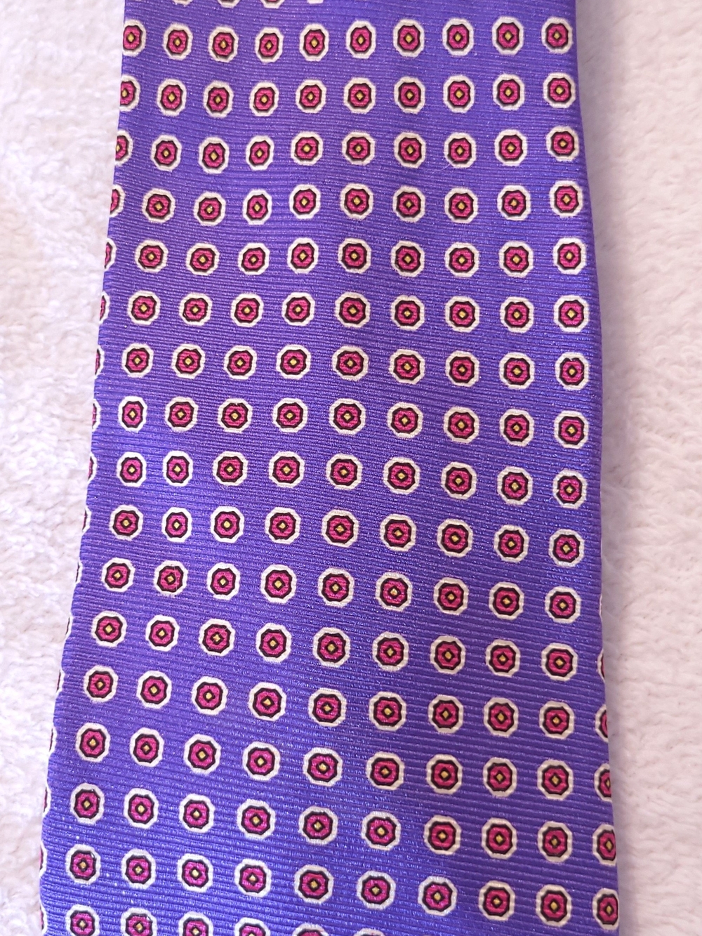 Lauren Ralph Lauren Blue Geometric Circles Silk Necktie Tie Hand Finished 66"